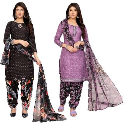 Yashika Women's Crepe Dress Material Set for Women | Unstitched Printed Fabric for Kurta Bottom & Dupatta (YS-BLACK FLOWER-SUKI GREY)