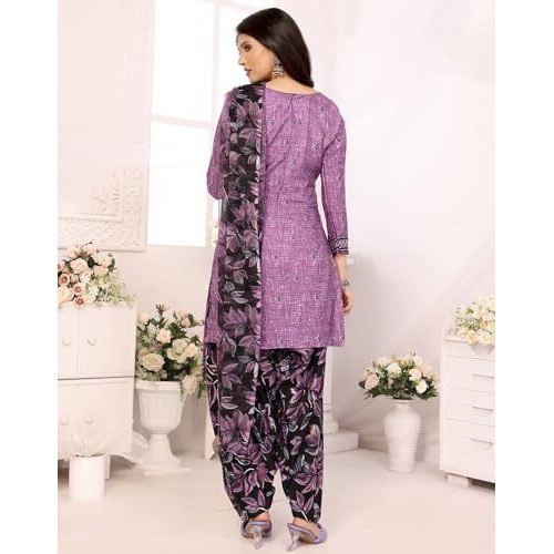 Yashika Women's Crepe Dress Material Set for Women | Unstitched Printed Fabric for Kurta Bottom & Dupatta (YS-BLACK FLOWER-SUKI GREY)