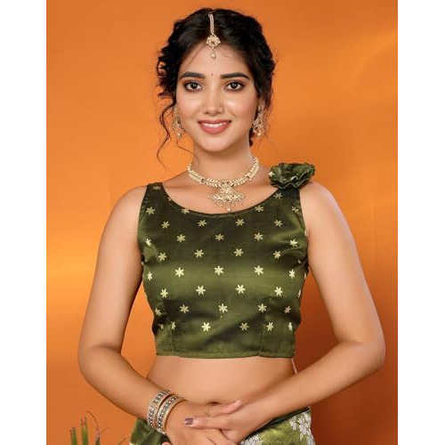 Yashika Women's Art Silk Printed with Tassels Unstitched Blouse Material Stylish Party Casual Wear Traditional Trendy Saree (AZ-YS-P1-RUTIKA-Parent_Mahendi)