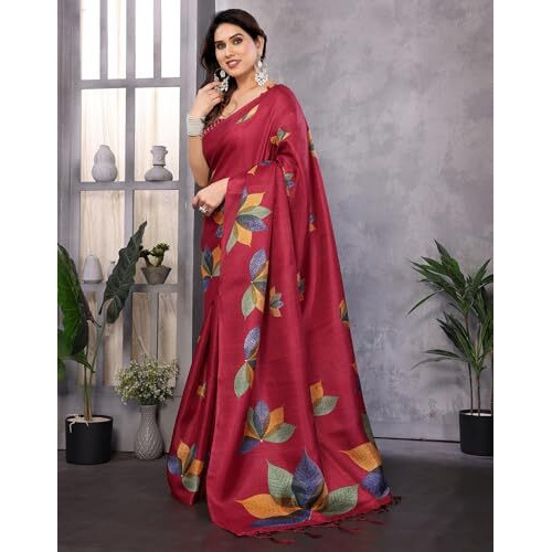 Yashika Women's Printed Art Silk Women Saree Kanjivaram Saree with Blouse Material |saree for Women | Saree | New Sari | Latest Saree (AZ-YS-P2-DENISHA MAROON JHALAR)