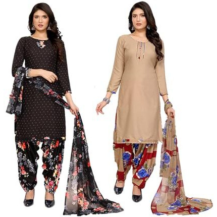 Yashika Women's Crepe Dress Material Set for Women | Unstitched Printed Fabric for Kurta Bottom & Dupatta (YS-BLACK FLOWER-ADMIRING BLUE)