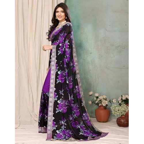 Yashika Women's Latest Woven Printed Georgette Jacquard lace Saree with Unstitched Blouse Material-Suitable for All Indian Weddings and Festivals (AZ-YS-P1-JEKLIN-KRITIKA-METRI-Parent_Violet)