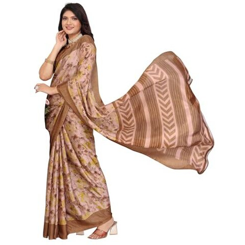 Yashika Women's Tussar Silk Printed Saree With Blouse Material |saree for Women | saree collection 2025 | New Sari | Latest Saree (AZ-YS-P2-SWAPNA BROWN)