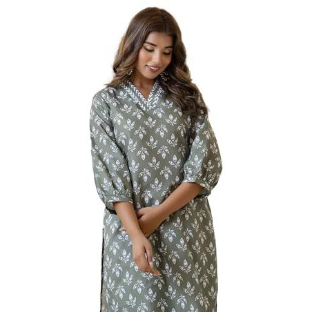 Yashika Women's Floral Latest Printed Cotton Blend Straight Kurta Afghani Pant Set Perfect for Casual and Office Wear (AZ-YS-P6-KS2070-Parent_Green