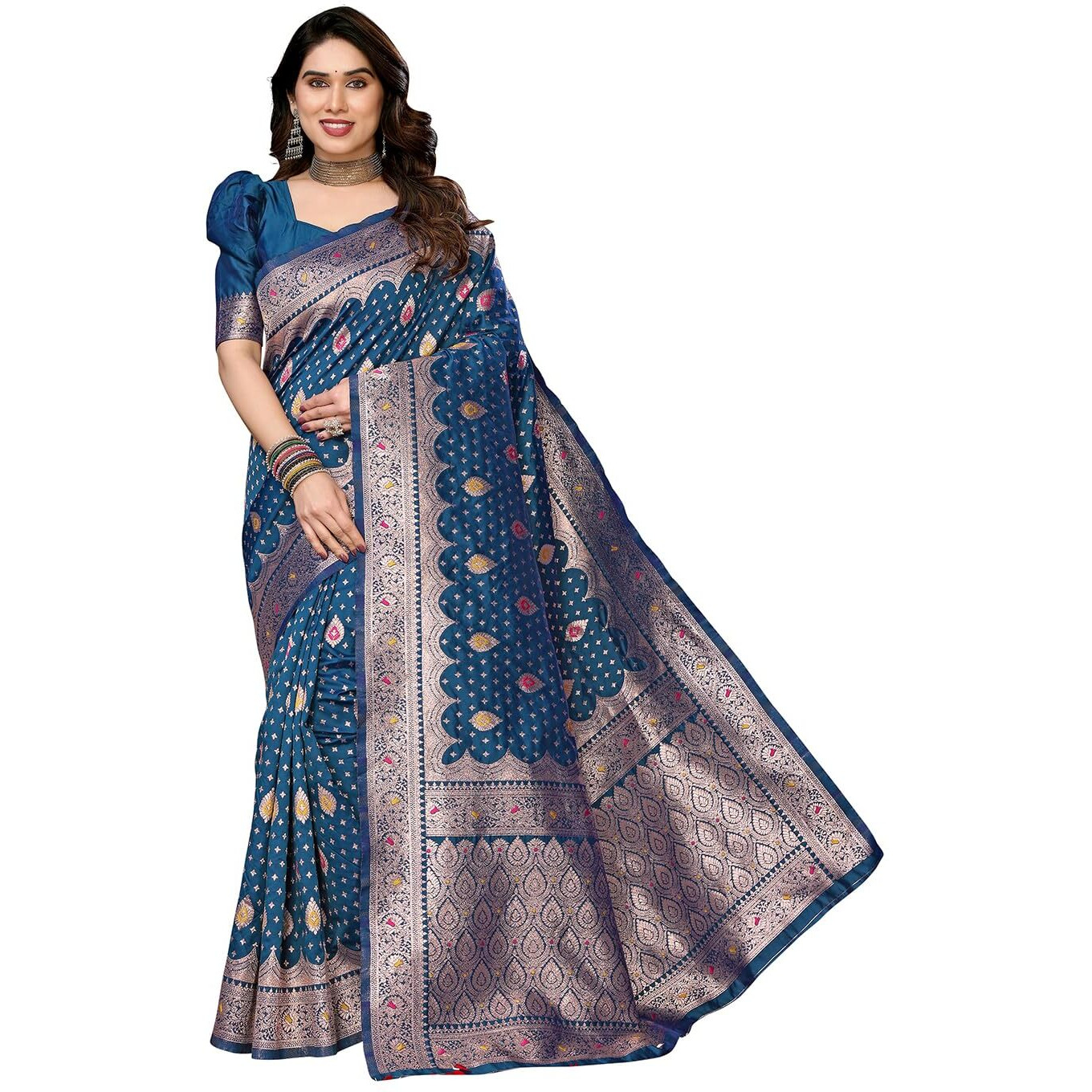 Yashika Women's Banarasi Kanjivaram Cotton Silk Saree with Unstitched Blouse Material (AZ-YS-P1-SANJITA RAMA)