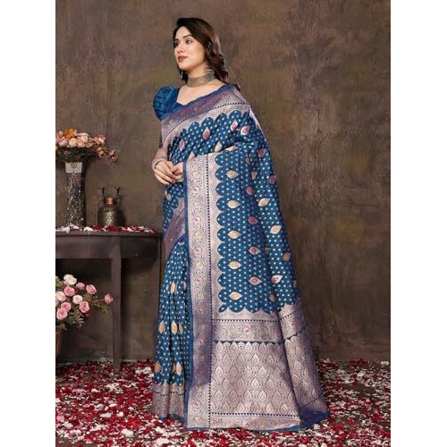 Yashika Women's Banarasi Kanjivaram Cotton Silk Saree with Unstitched Blouse Material (AZ-YS-P1-SANJITA RAMA)