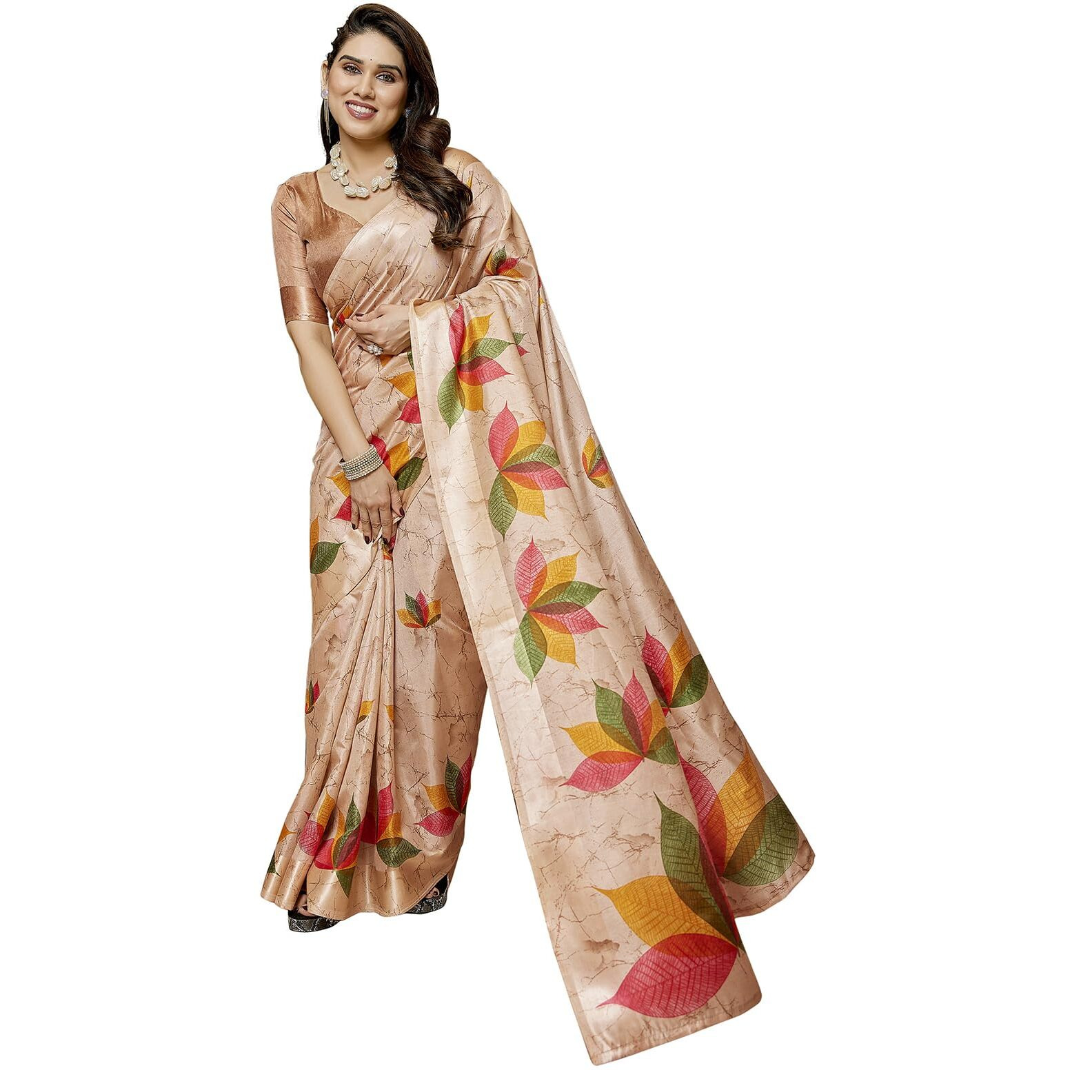 Yashika Women's Printed Linen sarees for women| Linen cotton Sadi|saree for Women | Silk Saree | New Sari | Latest Saree (AZ-YS-P1-RIPIKA ORANGE)