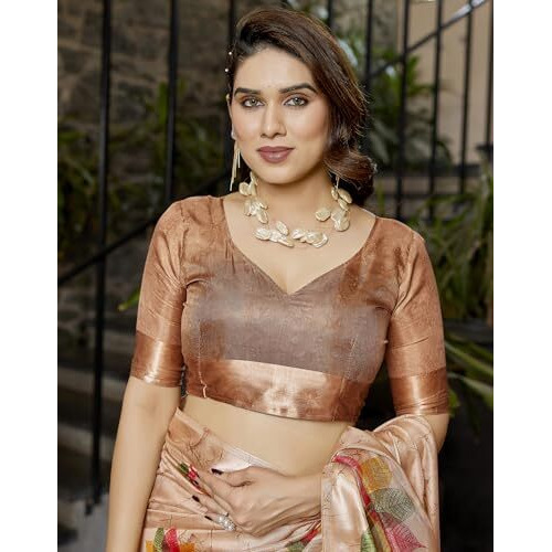 Yashika Women's Printed Linen sarees for women| Linen cotton Sadi|saree for Women | Silk Saree | New Sari | Latest Saree (AZ-YS-P1-RIPIKA ORANGE)