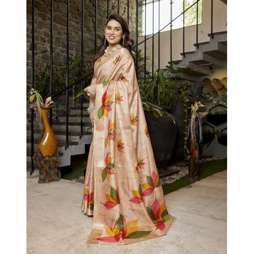Yashika Women's Printed Linen sarees for women| Linen cotton Sadi|saree for Women | Silk Saree | New Sari | Latest Saree (AZ-YS-P1-RIPIKA ORANGE)