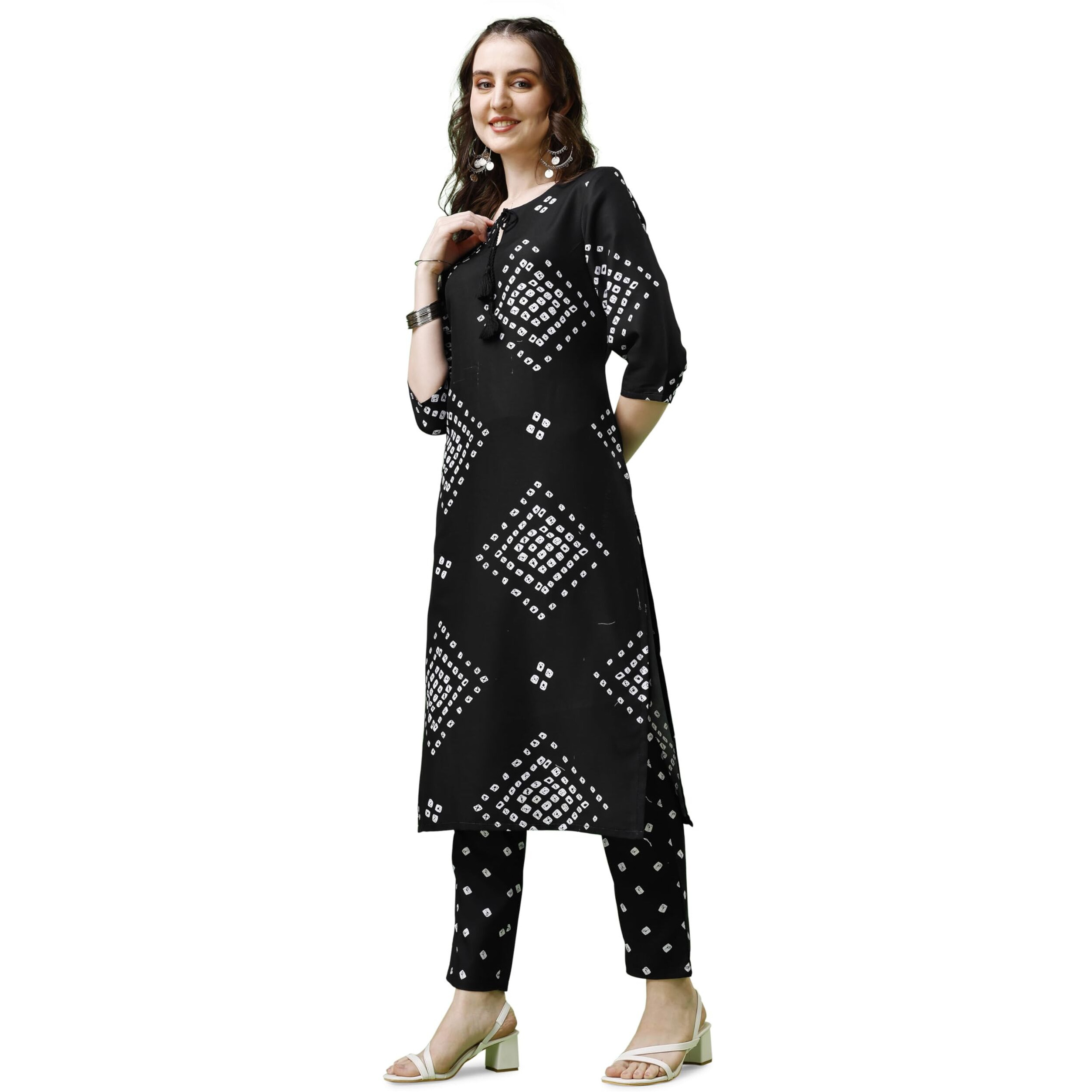 Yashika Women's Babdhani Printed Cotton Blend Black Coloured Staight Kurta Pant Set||AZ-YS-P1-KS2074-S