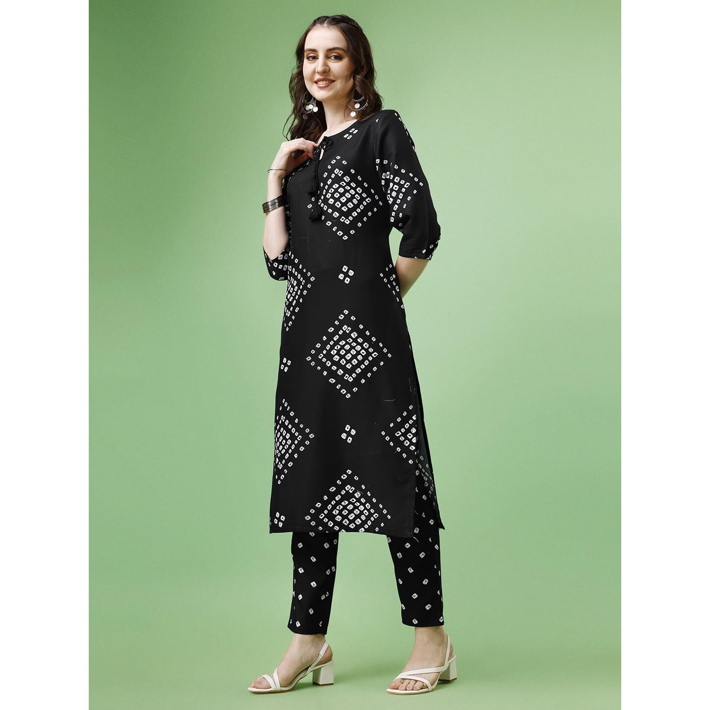 Yashika Women's Babdhani Printed Cotton Blend Black Coloured Staight Kurta Pant Set||AZ-YS-P1-KS2074-S