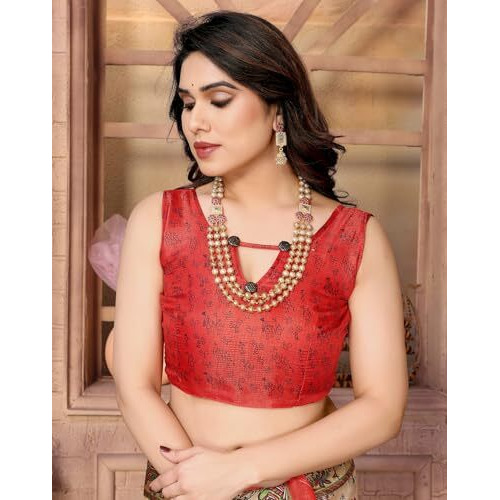 Yashika Women's Printed Kalamkari Art Silk Saree With Tassels and Unstitched Blouse Material (AZ-YS-P2-SOORVI CHIKU RED JHALAR)