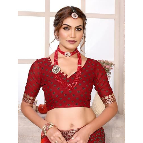Yashika Women's Woven Latest Georgette Saree with Lace and Blouse Material (AZ-YS-P1-AACHAL-KORAM-Parent-NEW_Maroon)