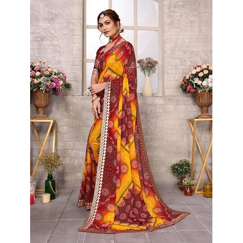 Yashika Women's Woven Latest Georgette Saree with Lace and Blouse Material (AZ-YS-P1-AACHAL-KORAM-Parent-NEW_Maroon)