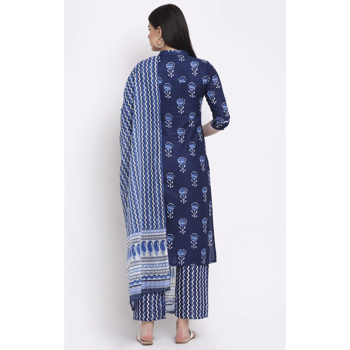 ANNI DESIGNER Women's Cotton Straight Kurta with Palazzo & Dupatta (KPZD-COT-10009-BLUE_XXL_Blue_XX-Large)