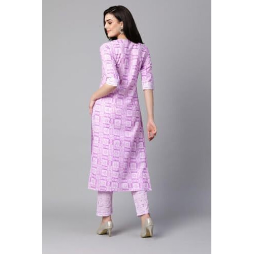 ANNI DESIGNER Women's Cotton Blend Straight Printed Kurta with Pant Set (G20 Purple_XXL_Purple_XX-Large)