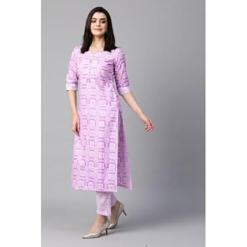 ANNI DESIGNER Women's Cotton Blend Straight Printed Kurta with Pant Set (G20 Purple_XXL_Purple_XX-Large)
