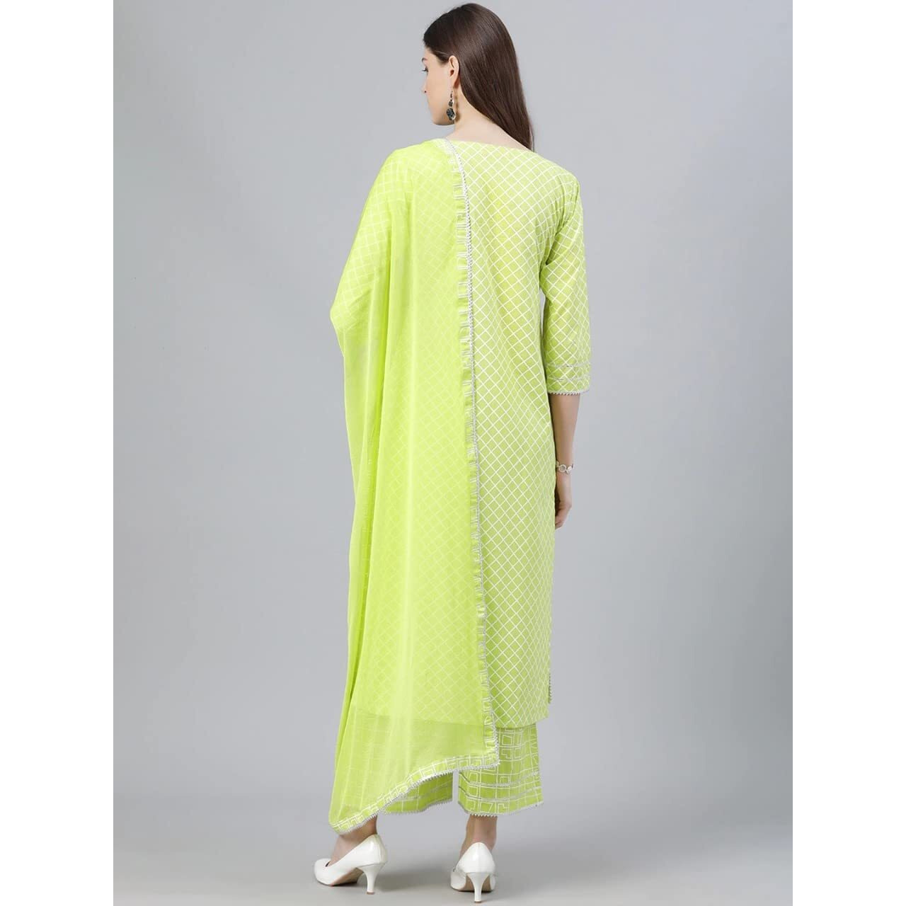 ANNI DESIGNER Women's Cotton Blend Straight Kurta with Palazzo & Dupatta (Rust-Parrot_XL_Light Green_X-Large)