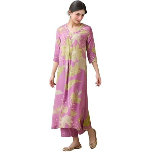 ANNI DESIGNER Women's Rayon Viscose Straight Printed Kurta with Palazzo (Wanda Purple-VKS03_S_Purple_Small)