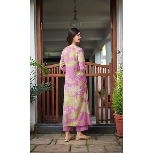 ANNI DESIGNER Women's Rayon Viscose Straight Printed Kurta with Palazzo (Wanda Purple-VKS03_S_Purple_Small)