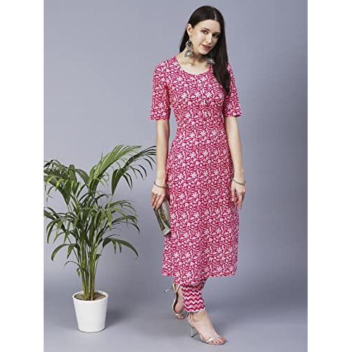 ANNI DESIGNER Women's Cotton Blend Printed Straight Kurta with Pant Pack of 2 (Combo-Azrak-Batakli_Multicolor_XX-Large)