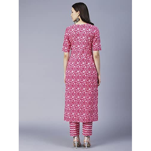 ANNI DESIGNER Women's Cotton Blend Printed Straight Kurta with Pant Pack of 2 (Combo-Azrak-Batakli_Multicolor_XX-Large)