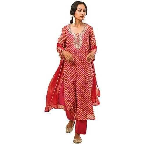 ANNI DESIGNER Women's Rayon Blend Straight Embroidered Kurta with Pant & Dupatta (NINI-MULTI_L_Multicolor_Large)
