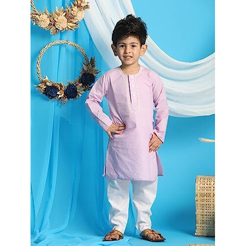 VASTRAMAY Boys' Purple and White Kurta Pyjama Set_VASBK141PUnPWH_22