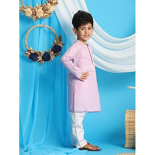 VASTRAMAY Boys' Purple and White Kurta Pyjama Set_VASBK141PUnPWH_22