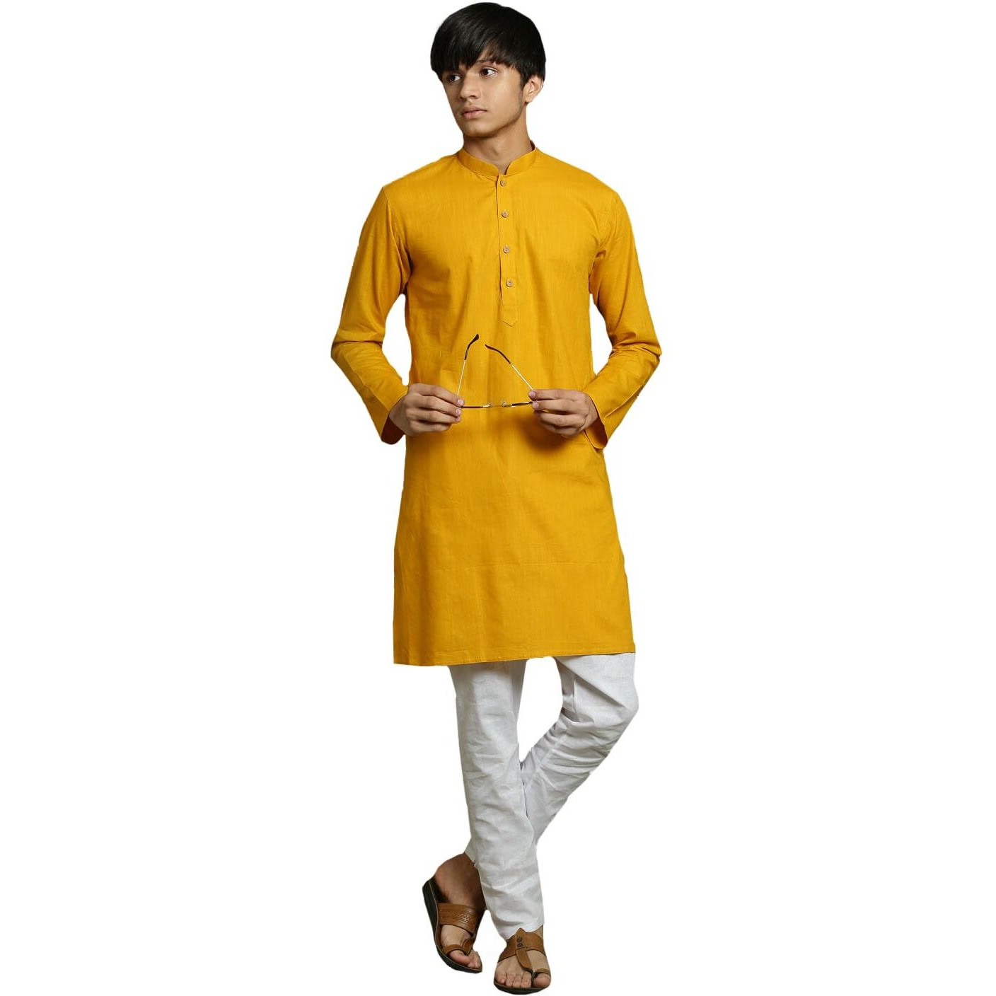 VASTRAMAY YUVA Boys' Mustard And White Kurta Pyjama Set_VYUVBK007MDnPCWH_36