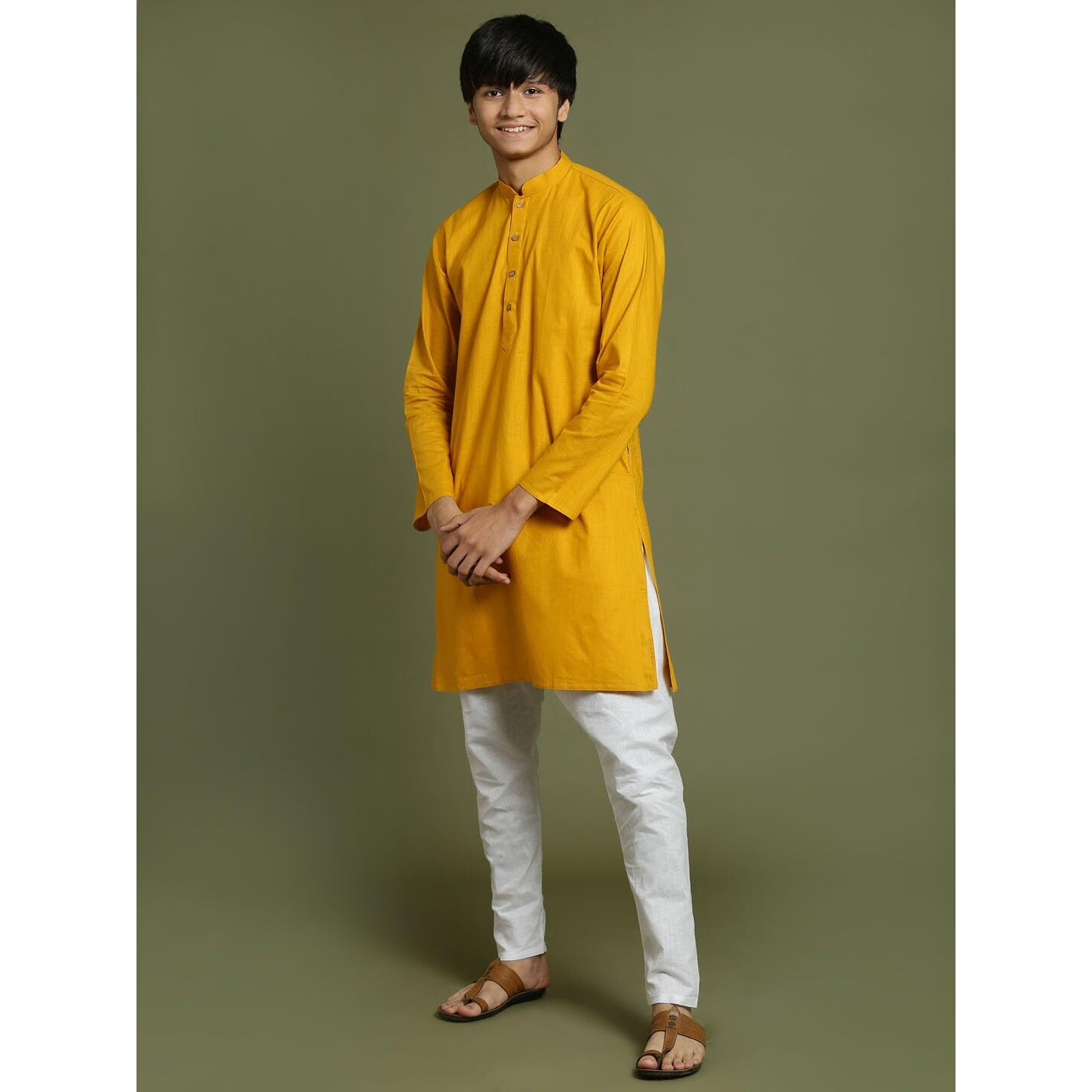 VASTRAMAY YUVA Boys' Mustard And White Kurta Pyjama Set_VYUVBK007MDnPCWH_36