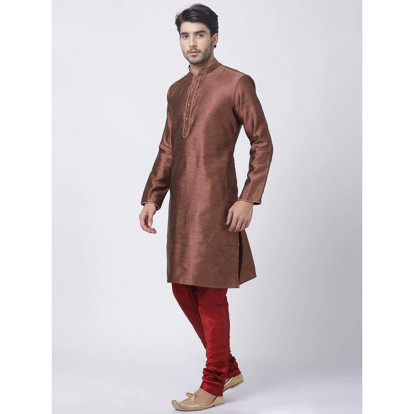 VASTRAMAY Men's Maroon Cotton Silk Blend Kurta and Pyjama Set_VASMK047MAnPMA_40