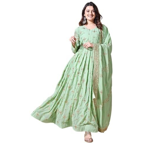 Wedani Women's Georgette Anarkali Dress Green