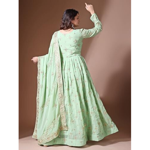 Wedani Women's Georgette Anarkali Dress Green