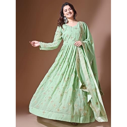 Wedani Women's Georgette Anarkali Dress Green