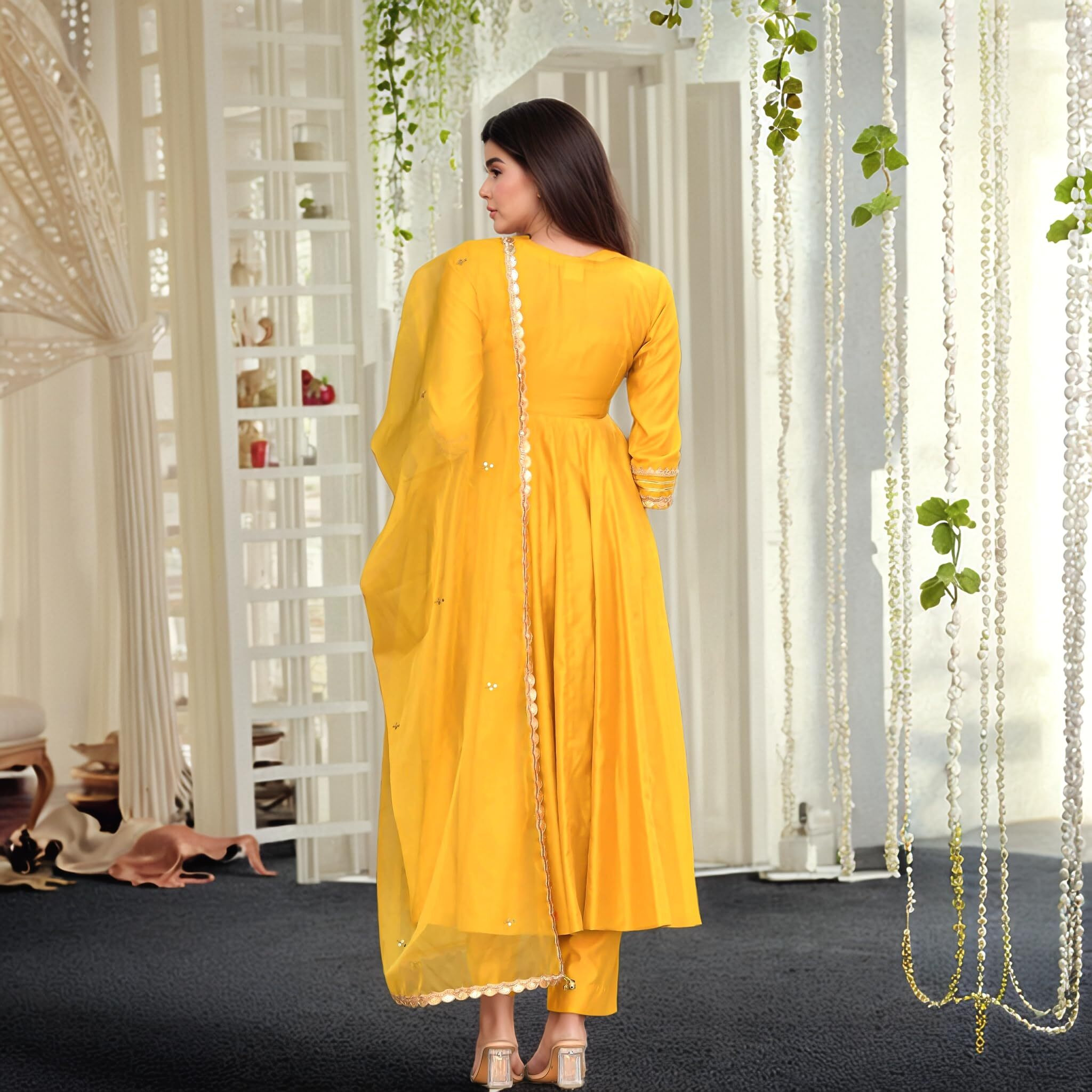 ANNI DESIGNER Women's Rayon Viscose Anarkali Solid Kurta with Pant & Dupatta (SITAPATI YELLOW-VKS03_S_Yellow_Small)