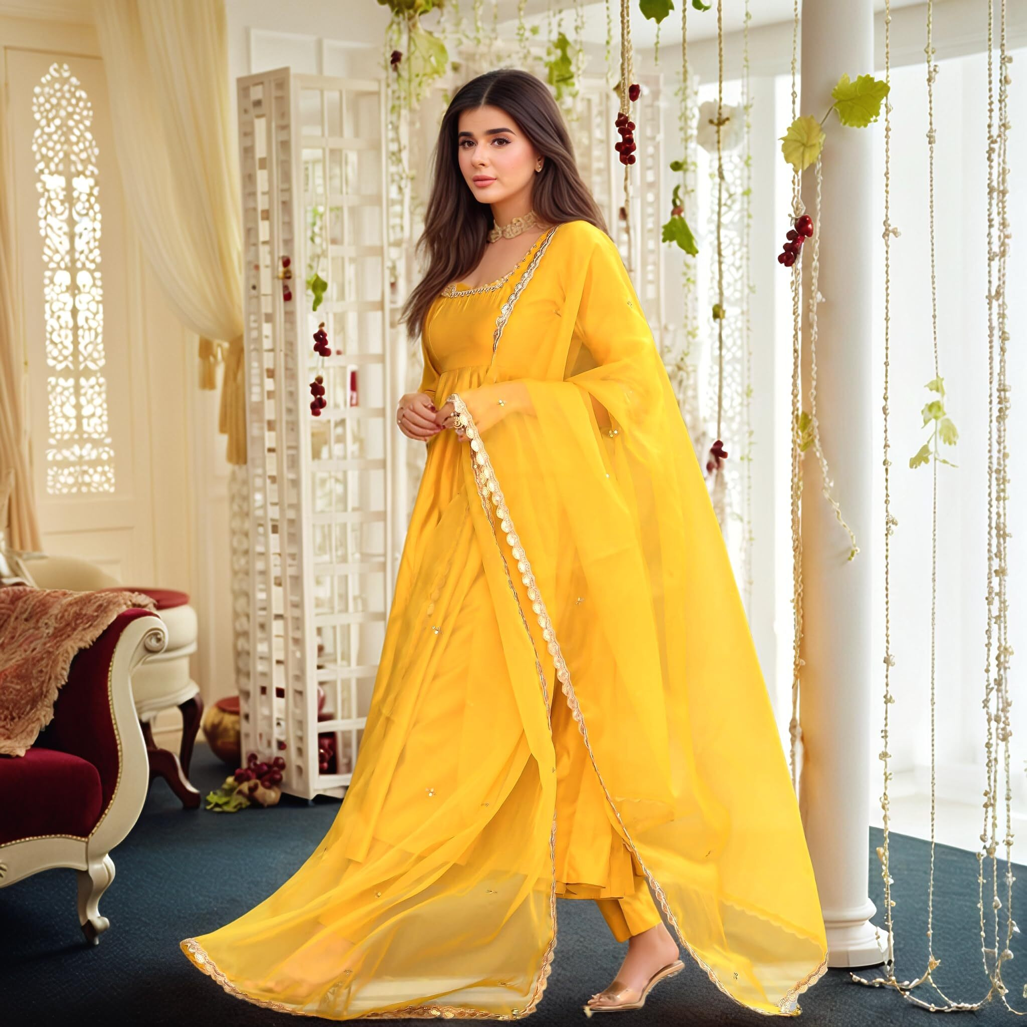 ANNI DESIGNER Women's Rayon Viscose Anarkali Solid Kurta with Pant & Dupatta (SITAPATI YELLOW-VKS03_XXL_Yellow_XX-Large)