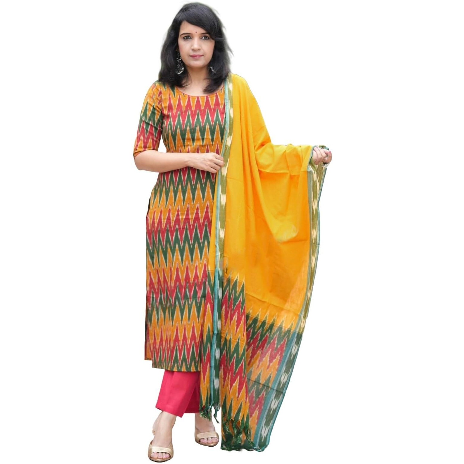 KLOSIA Women Printed Kurta and Pant Set with Dupatta Set (in, Alpha, M, Mulicolor)