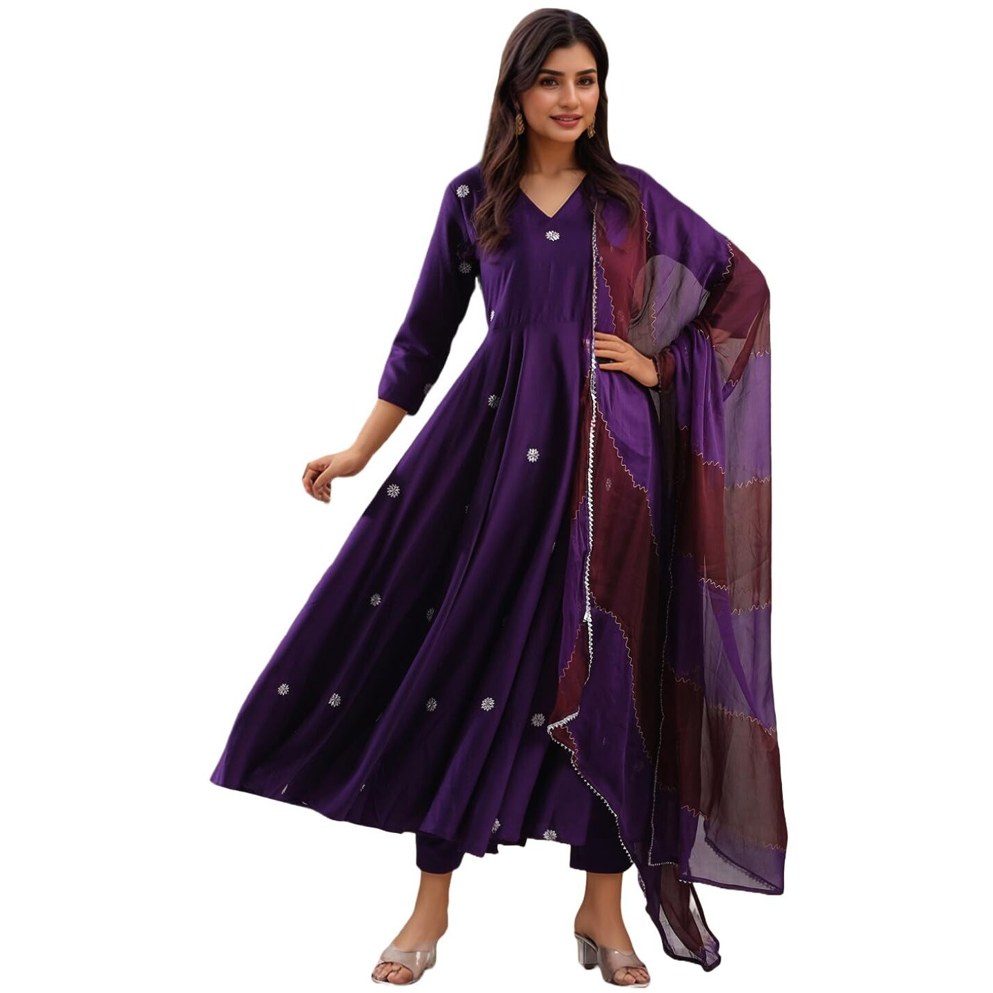 ANNI DESIGNER Women's Rayon Viscose Anarkali Embroidered Kurta with Pant & Dupatta (GSK PURPLE-VKS02_XXL_Purple_XX-Large)