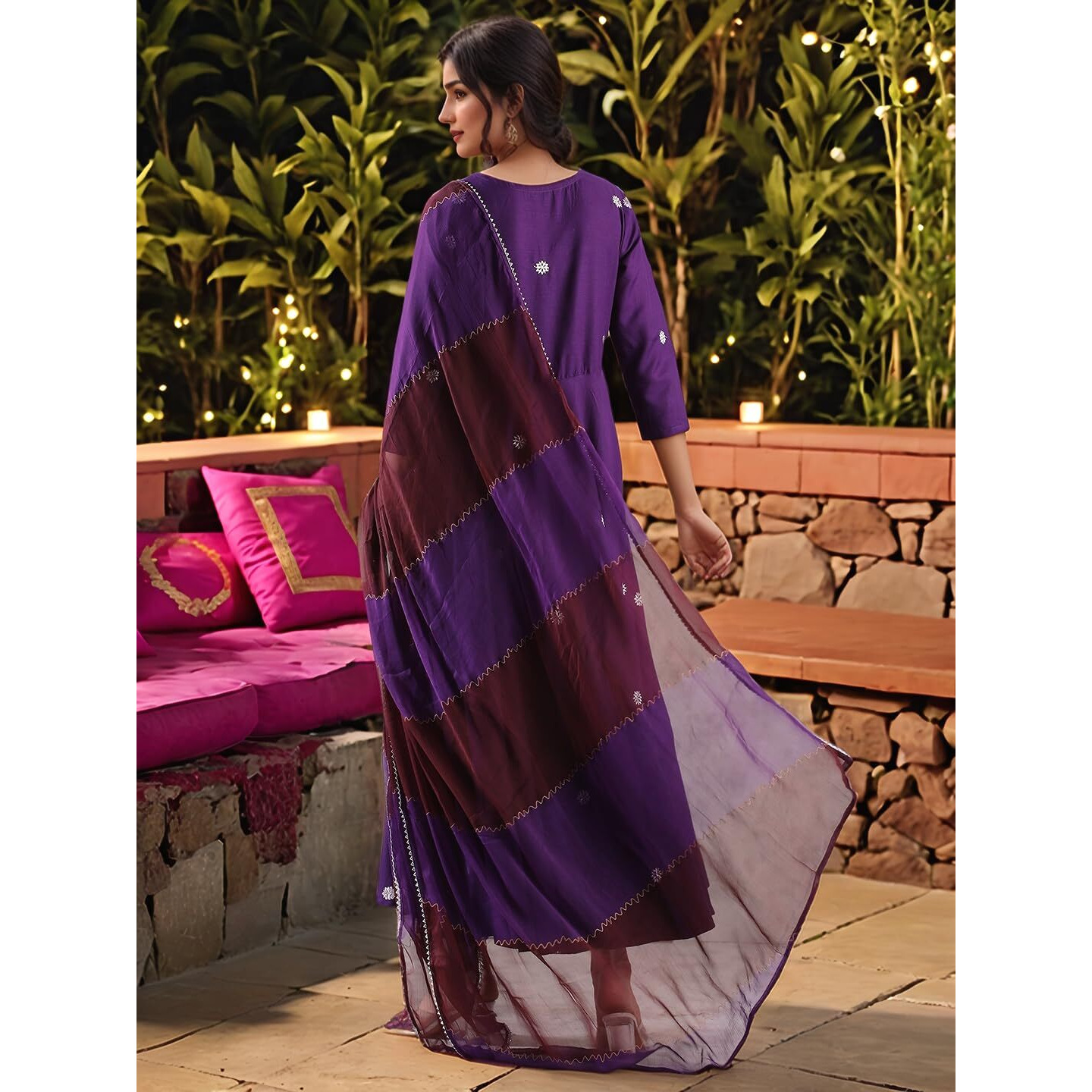 ANNI DESIGNER Women's Rayon Viscose Anarkali Embroidered Kurta with Pant & Dupatta (GSK PURPLE-VKS02_XXL_Purple_XX-Large)