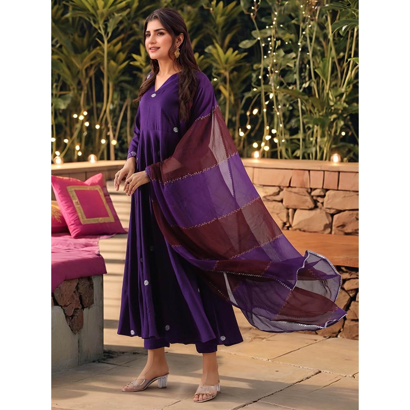 ANNI DESIGNER Women's Rayon Viscose Anarkali Embroidered Kurta with Pant & Dupatta (GSK PURPLE-VKS02_XXL_Purple_XX-Large)