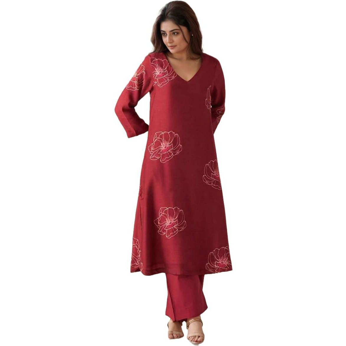 ANNI DESIGNER Women's Rayon Viscose Printed Straight Kurta with Pant (TWISHA RED_M_Red_Medium)