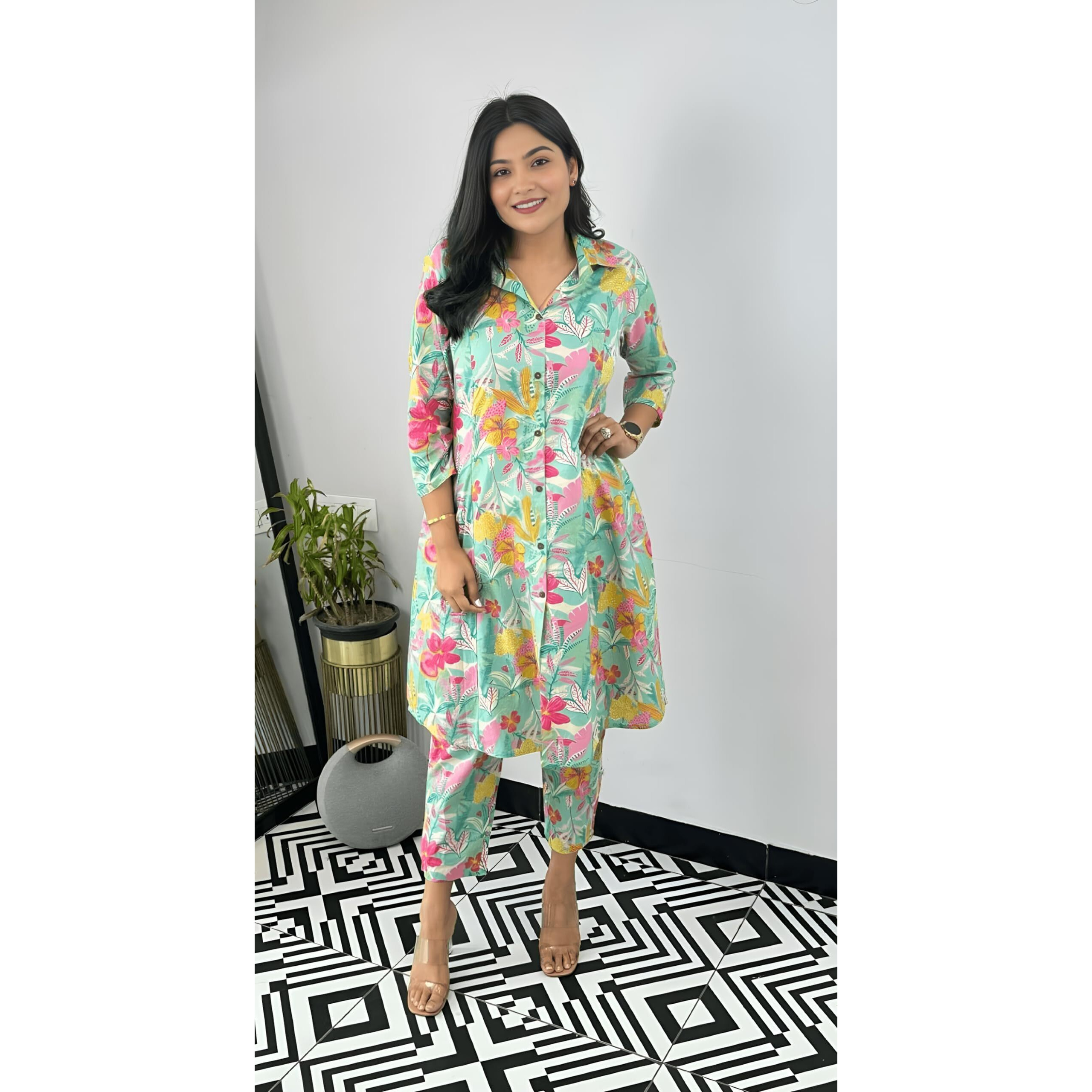 Yashika Blend Trendy Printed Cotton Bleand A-Line Trousers Woman Pant with Dupatta | Kurta Sets|Kurti for Women (AZ-YS-OG-KS2214-L) (AZ-YS-OG-KS2214-Parent_Green