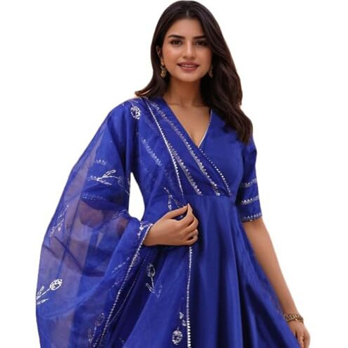 ANNI DESIGNER Women's Rayon Viscose Anarkali Solid Kurta with Pant & Dupatta (NIRMOOHA Royal BLUE-VKS03_XXL_Blue_XX-Large)