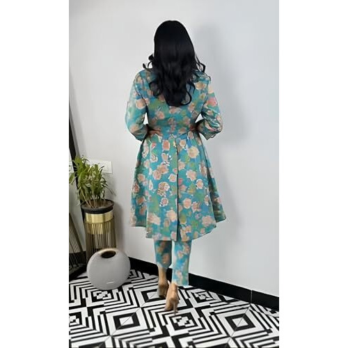 Yashika Blend Trendy Printed Cotton Bleand A-Line Trousers Woman Pant with Dupatta | Kurta Sets|Kurti for Women (AZ-YS-OG-KS2218-XL) (AZ-YS-OG-KS2218-Parent_Turquoise