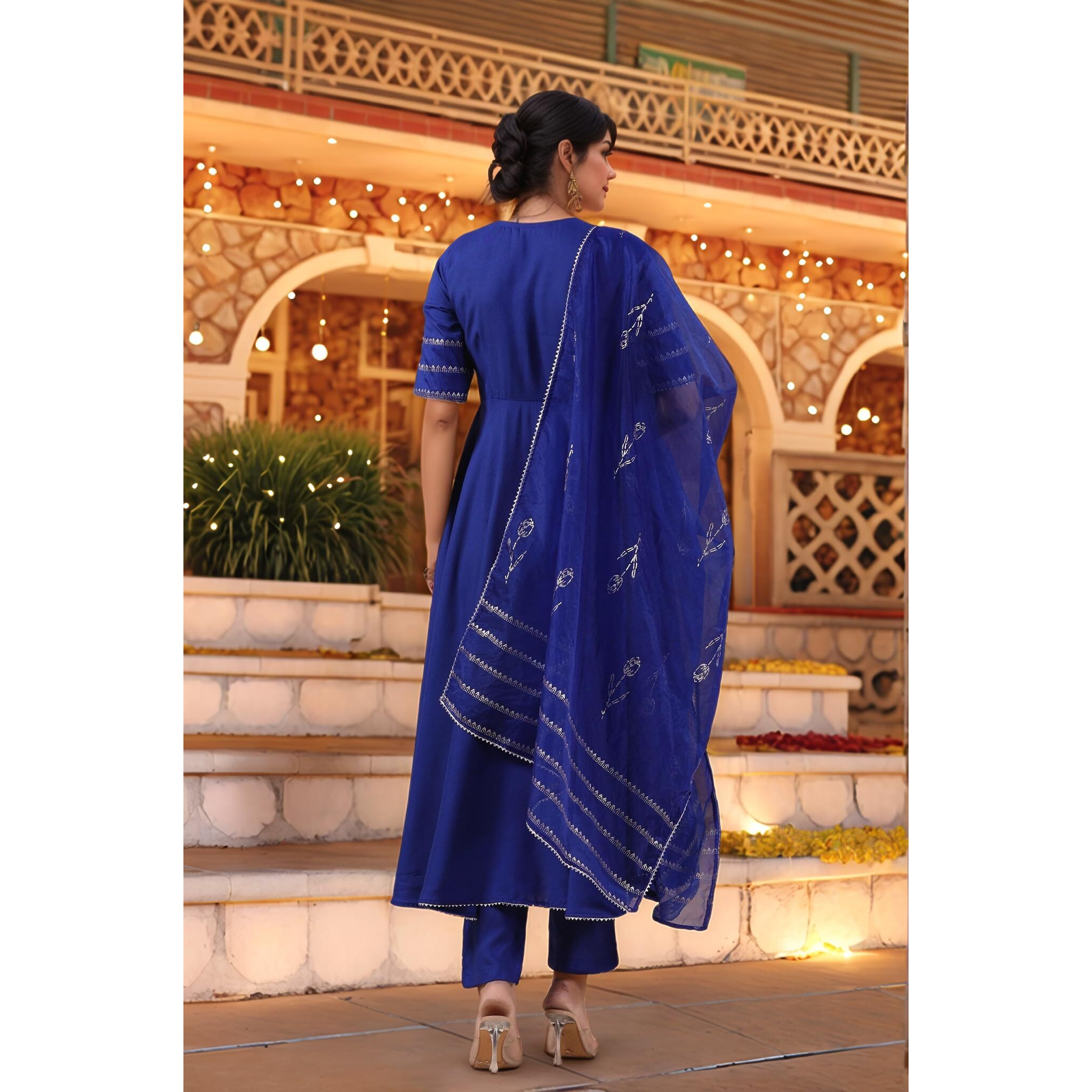 ANNI DESIGNER Women's Rayon Viscose Anarkali Solid Kurta with Pant & Dupatta (NIRMOOHA Royal BLUE-VKS03_XL_Blue_X-Large)