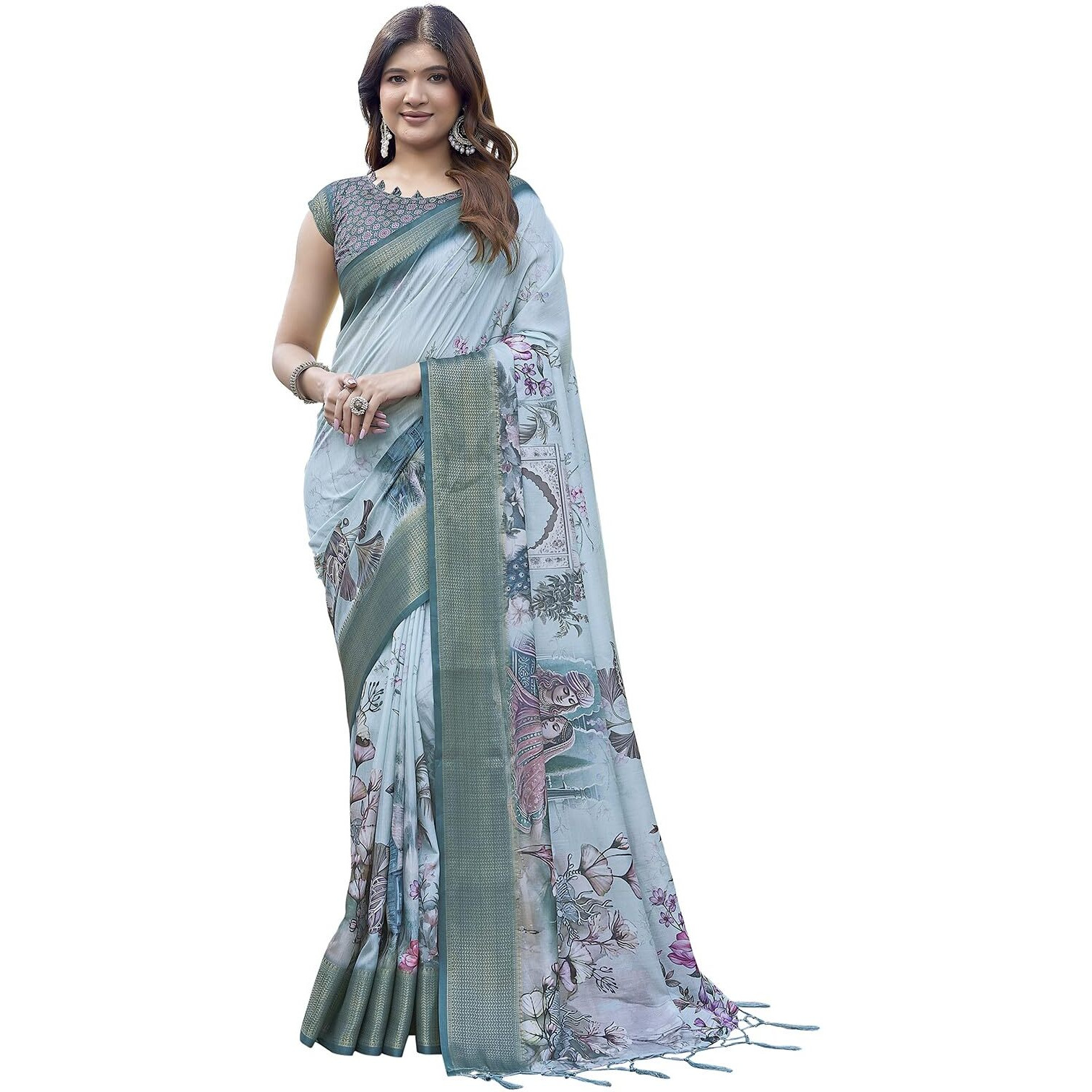 Yashika Women's Cotton Silk Dola Border Digital Printed Saree|Sarees for Women (AZ-YS-P1-DOBBY 02)