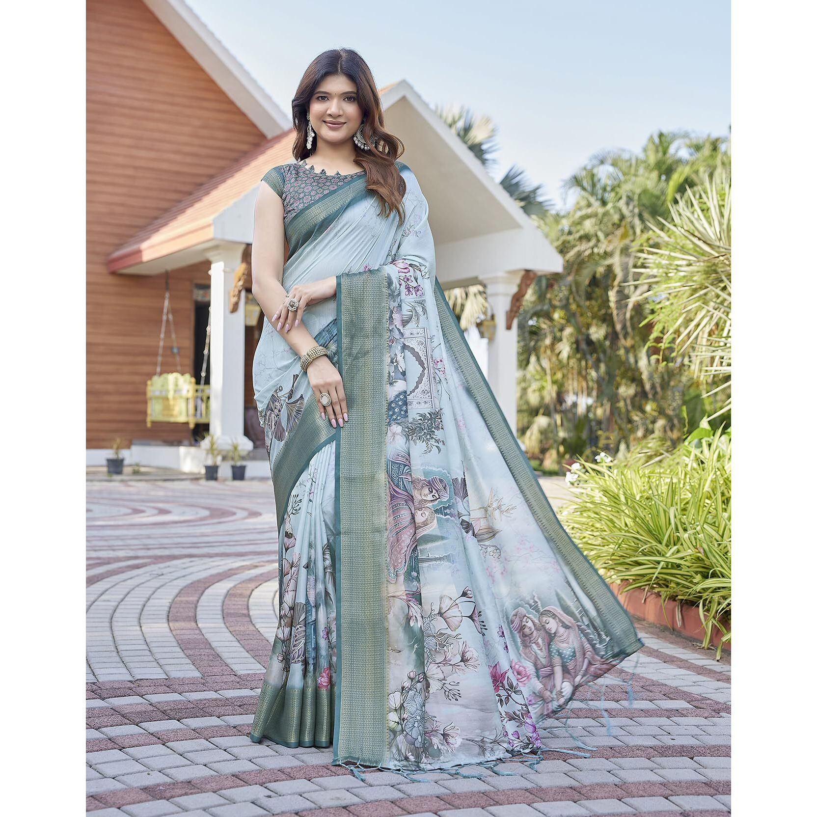 Yashika Women's Cotton Silk Dola Border Digital Printed Saree|Sarees for Women (AZ-YS-P1-DOBBY 02)