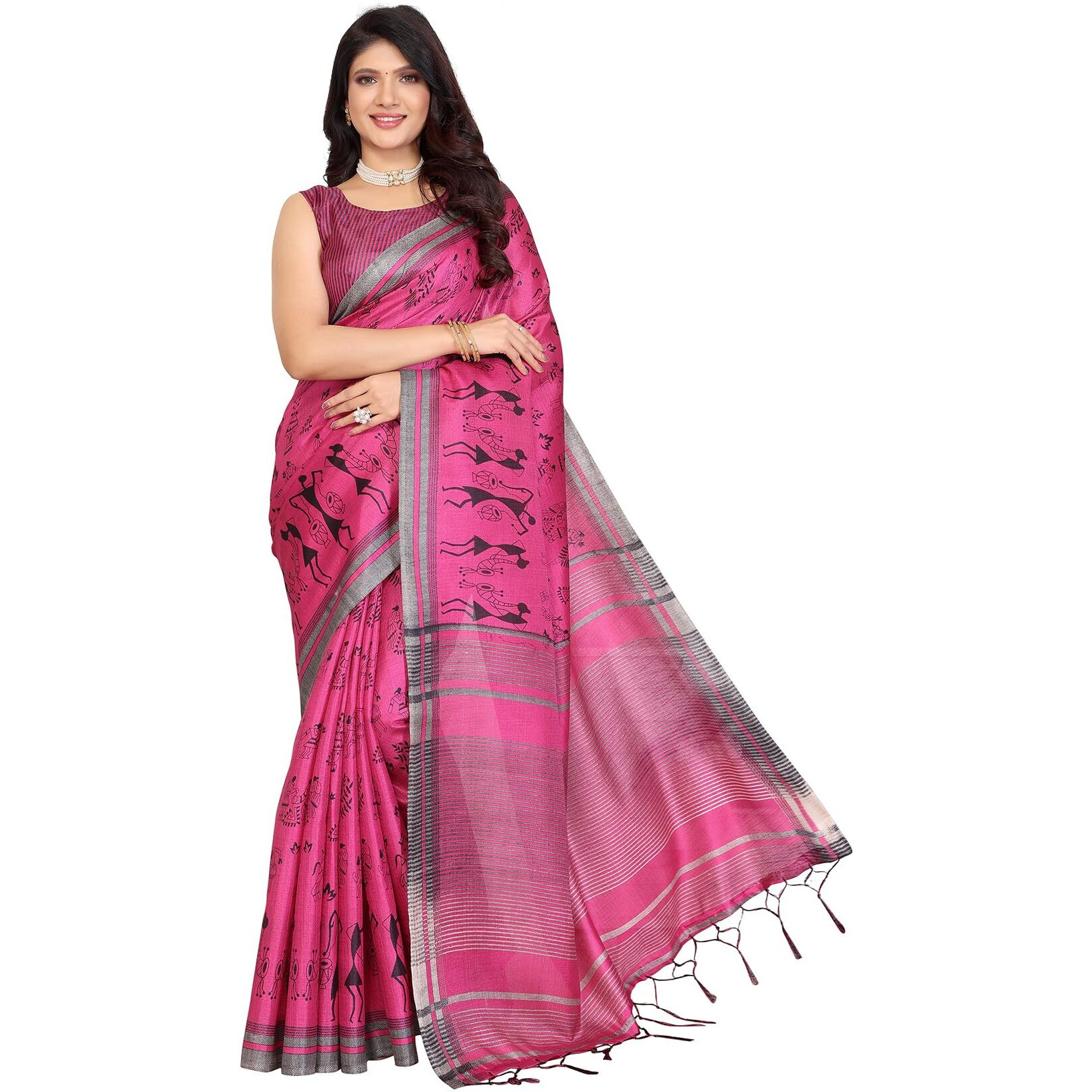 Yashika Women's Art Silk Printed Saree With Blouse Material |saree for Women | Kalamkari Saree | New Sari | Latest Saree (AZ-YS-P1-NASIMA PURPLE JHALAR)