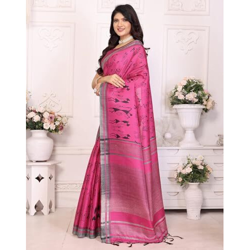 Yashika Women's Art Silk Printed Saree With Blouse Material |saree for Women | Kalamkari Saree | New Sari | Latest Saree (AZ-YS-P1-NASIMA PURPLE JHALAR)